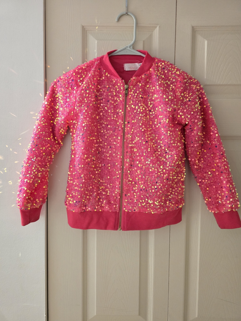 Girls' Pink Sequin Zip-Front Bomber Sweatshirt